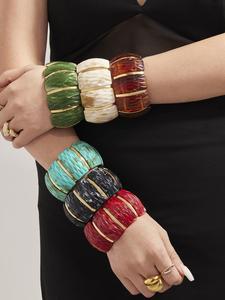 Pulsera Elástica de Resina Ecológica, Estilo Retro, Geométrica, con Cuentas Acrílicas Coloridas para Mujer, Joyería Extensible - Product Image 2