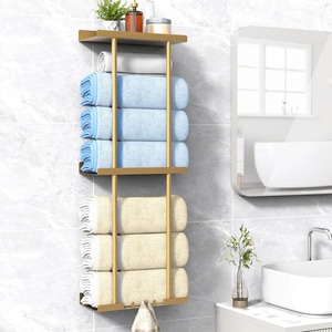 Minimalist <b>Wall</b> Mounted Metal Towel Rack Three Layer Storage Holder Bathroom Organizer Multifunctional <b>Shelving</b> <b>Unit</b> - Product Image 6