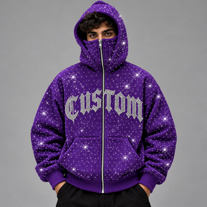 Sweat à capuche personnalisé pour homme avec strass, coupe oversize, 100 % coton molletonné, style streetwear, épais, avec masque intégré, fournisseur OEM USA - Product Image 3