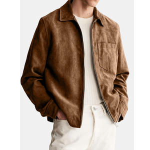 <b>Men's</b> <b>Suede</b> Leather <b>Jacket</b> Workwear Style Turn-down Collar Zipper Closure Solid Color Autumn Wear Regular Fit - Product Image 4