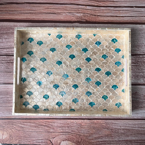 Plateau artisanal moderne et élégant en nacre incrustée de mosaïque bleue, écologique, pour le thé, le café, les cocktails, les mariages, Diwali, service de table - Product Image 5