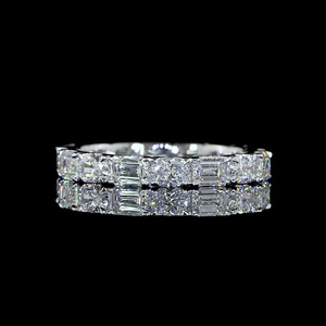 Lab Grown Round <b>Emerald</b> Cut Diamond Eternity Wedding Engagement Gift Band <b>Ring</b> Rhodium Plated in 10K 14K 18K Gold 925 935 <b>Silver</b> - Product Image 1