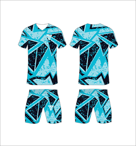 Custom Sublimated Blue Geometric <b>Soccer</b> Jersey Set Men V-Neck Short Sleeve Moisture Wicking Athletic Fit All Seasons - Product Image 1