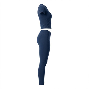 Ensemble de yoga 2 pièces pour femme, couleur unie personnalisable, haut court et legging taille haute longueur complète, sans couture, anti-transpiration, respirant, séchage rapide - Product Image 2