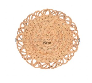 Handwoven Natural Water Hyacinth <b>Placemats</b>, <b>Round</b> Braided Woven Table Mats with Scalloped Edge, Handmade Rustic for Home Decor - Product Image 3
