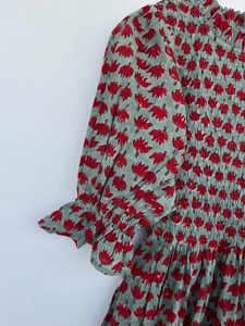 Robe longue en coton à motifs floraux vert et rouge, manches à volants, robe de créateur de boutique, fabricant de vêtements en coton, robe bohème été-printemps - Product Image 3