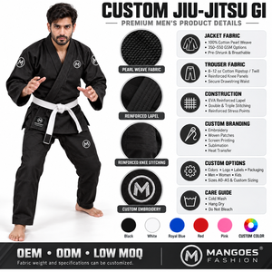 Kimono de Jiu-Jitsu BJJ de haute qualité, écologique, antibactérien, en coton tissé perlé, pré-rétréci, léger et respirant - Product Image 6