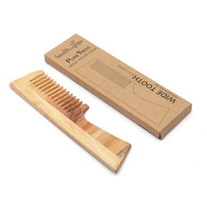 HealthAndYoga PureTress Neem Wood Wide Tooth <b>Comb</b> with Handle Premium Wooden Hair <b>Comb</b> from India - Product Image 1