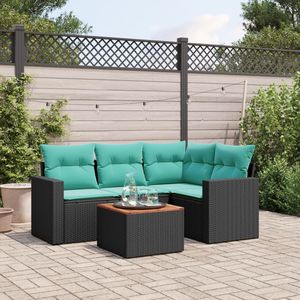 Divano da 5 pezzi in Poly Rattan nero con cuscini eleganti mobili da esterno - Product Image 1