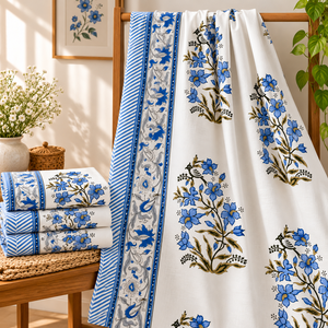 Juego de sábanas de algodón con estampado floral azul, tela suave, colección de ropa de cama para dormitorio, hogar, hotel, habitación de huéspedes, suministro al por mayor - Product Image 2