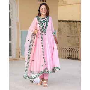 Ensemble de costume Anarkali brodé rose poudré Aayna Clothing, taille TD-Size XS [34] - Product Image 5