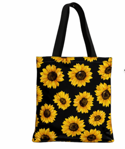 Custom logo Sunflower Print Tote <b>Bag</b> Black Canvas <b>Fabric</b> Shoulder Handle Large Shopping <b>Bag</b> Daily Use - Product Image 3