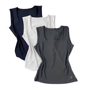 Trendy soft fabric Custom Breathable Women <b>Square</b> <b>Neck</b> <b>Tank</b> <b>Top</b> summer Solid Color Casual wear plain Slim Fit daily wear apparel - Product Image 1