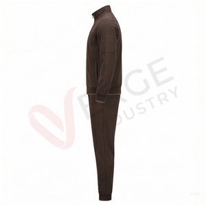 Men's Brown <b>Waterproof</b> <b>Tracksuit</b> Set Full Sleeve Stand Collar Zipper Front Solid Color Breathable Casual Regular Fit Autumn Wear - Product Image 3
