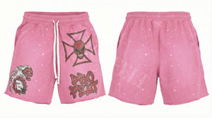 Pantalones Cortos de Chándal Pro Felt Personalizados con Cinturón, Ajuste Holgado Oversize, Decoración de Pedrería y Estilo Lavado - Product Image 2