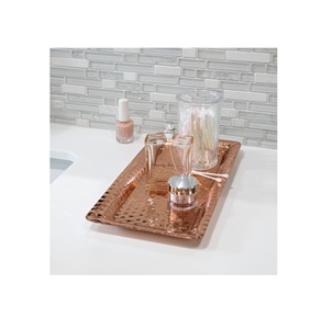 Copper Serving Tray Custom Made 3 Pieces in Different Design For Lunch & Dinner <b>table</b> Food Storage & Serving Tray - Product Image 2