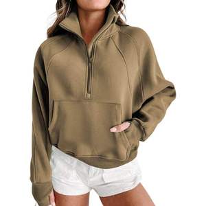 Women's <b>Black</b> <b>Cropped</b> Half Zip Sweatshirt Fleece <b>Long</b> <b>Sleeve</b> Pullover Mock Neck Athletic <b>Top</b> Winter Autumn Wear - Product Image 5