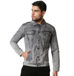 LIMOS SPORTS <b>Custom</b> Designer Men's Casual Bomber <b>Denim</b> <b>Jacket</b> Luxury Hip Hop Style Spring Season Medium Wash Polyester/Cotton - Product Image 3