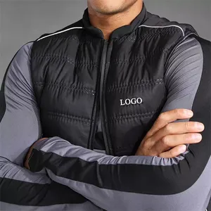 Gilet matelassé sans manches noir pour homme, col montant, coupe-vent, polyester, bande réfléchissante, veste sportive d'automne - Product Image 4