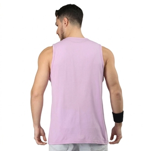 Men's Lavender Sleeveless Tank <b>Top</b> O-Neck <b>Skull</b> Print Casual Wear Knitted Fabric Breathable - Product Image 2