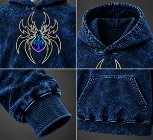 Sudadera con Capucha Azul para Hombre, Lavado Ácido, con Gráfico de Araña Personalizado, de Forro Polar, Estilo Oversize, Moda Urbana Casual, Venta al por Mayor OEM - Product Image 4