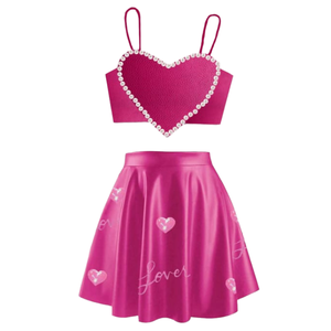 ชุดเซ็ต 2 ชิ้น สีชมพู ปี 2026 สำหรับแฟนคลับนักร้องชื่อดัง ลายเจ้าหญิง ประดับเลื่อมรูปหัวใจขนาดใหญ่และมุก คุณภาพเยี่ยม ผ้าไหมแท้ 100% - Product Image 1