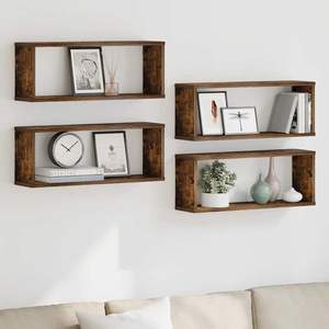 Juego de 4 Estantes de Pared Cúbicos de Madera de Roble Ahumado, Diseño Estándar - Product Image 3