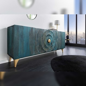 Buffet Moderne et Élégant Vandana GOLDEN SUNSET 180cm Turquoise Or Bois de Mangue Pieds Métalliques Salon Cuisine - Product Image 2