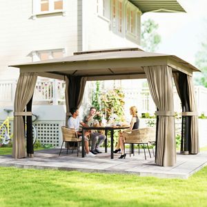 Gazebo da Esterno in Alluminio 3x3,6m con Tetto Morbido, Tende e Zanzariera, Struttura in Acciaio con Ganci, Colore Kaki - Product Image 2