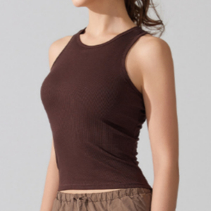 Camiseta sin mangas de punto negra para mujer, cuello redondo, color sólido, minimalista, transpirable, para hacer ejercicio - Product Image 3