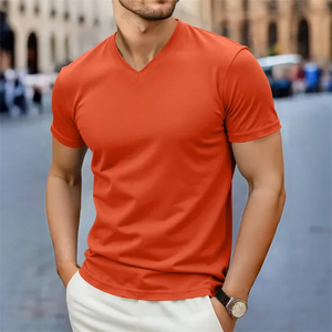 Nueva camiseta informal de moda para hombre, camiseta sencilla de manga corta con cuello en V, Top versátil y transpirable cómodo para verano - Product Image 3