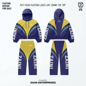 ผ้ากันลม ZAINI พรีเมียม 300 กรัม โพลีเอสเตอร์/ไนลอน ระบายอากาศได้ดี ชุดกันลมสำหรับผู้ชาย สีกรมท่า-เหลือง แบบต่อสี - Product Image 1