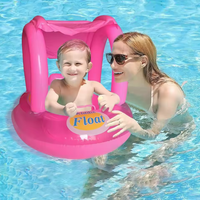 Siège de bain gonflable pour enfants avec auvent de protection solaire – Bouée de piscine pour bébé à thème dessin animé avec siège de sécurité pour tout-petits