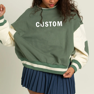 Sudadera de Cuello Redondo de Forro Polar Grueso de Alta Calidad para Mujer, Estilo Urbano, Diseño de Bloques de Color con Logotipo Personalizado, para Invierno - Product Image 2