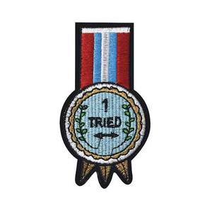 Patch brodé thermocollant avec motif médaille, 1 texte, forme circulaire, applique en tissu tissé pour cadeaux - Product Image 1