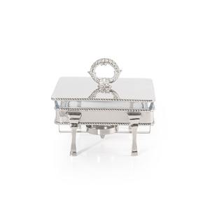 Plat de service de luxe carré en verre avec support et couvercle chromés argentés – Chauffe-plat élégant pour buffet de traiteur, idéal pour hôtels et mariages - Product Image 1