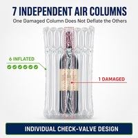 Sac de protection gonflable OEM sur mesure en forme de Q à 7 colonnes pour bouteille de vin 9x9x30cm, emballage protecteur PA+PE 65μm