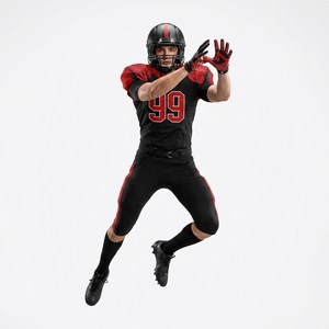 Maillot de football américain personnalisé pour homme, manches courtes, noir et rouge, sublimé, anti-humidité, coupe ajustée, adulte - Product Image 3