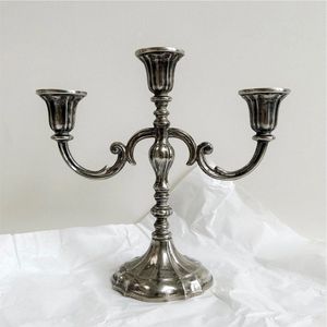 Vintage Silver Candelabrum 5 Arms Metal <b>Pillar</b> Candle Stand Ornate Wedding Table Centerpiece Luxury Home Decor Event Ornament - Product Image 2