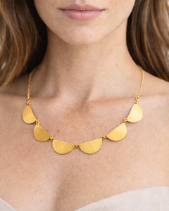 Golden <b>Statement</b> <b>Necklace</b> With Half Moon Pendants For Women Party Jewelry Set Classic Style Gold Plated - Product Image 3