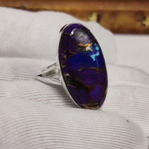 Handmade 925 Sterling Silver <b>Ring</b> for Women Natural Purple Spine Oyster Copper <b>Turquoise</b> for Wedding Anniversary Party Other - Product Image 2