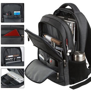 Sac à dos décontracté gris Oxford avec port USB et poche latérale en maille, unisexe, usage quotidien, capacité 20-37L, poignée souple, fermeture éclair - Product Image 4