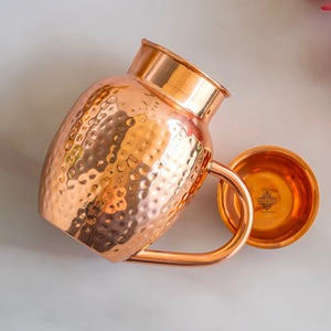 Jarra de Cobre Martillado Hecha a Mano con Asa, Jarra de Agua Retro de Forma Redonda, Jarra 100% de Cobre Puro, Jarra Decorativa de Metal - Product Image 6
