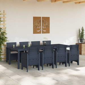 Juego de comedor de jardín de polipropileno antracita de 9 piezas - Product Image 3