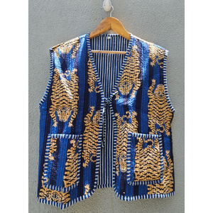 Chaleco acolchado de algodón Kantha para mujer, con estampado de tigre, sin mangas, abrigo de invierno con bolsillo, ropa exterior informal, regalo para ella. - Product Image 1