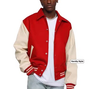 Chaqueta Varsity de Invierno Estilo Vintage con Logotipo Personalizado OEM, Cuello Alto, Mangas de Cuero Delgadas, Cadena y Bordado Chenille - Product Image 2