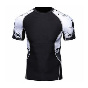 Maillot de bain Rash Guard pour homme à manches courtes en Spandex et Coton, imprimé par sublimation, teint en pièce, extensible, séchage rapide, pour le fitness - Product Image 1