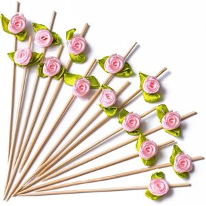 100 Pezzi Stuzzicadenti in Bambù da 4,7 Pollici a Forma di Rosa Rosa per Antipasti, Bevande, Frutta, Spiedini Decorativi per Feste - Product Image 1