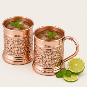 Handcrafted Pure Copper Mug with Embossed Grape Vines Design Eco-Friendly Antique Finish <b>Drinkware</b> for Beer Cocktails - Product Image 3