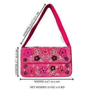 <b>Pink</b> Floral Beaded Shoulder Bag, Handmade Seed Bead Flower <b>Purse</b>, Bright <b>Pink</b> Statement Handbag, Trendy shoulder bag, Summer bea - Product Image 3